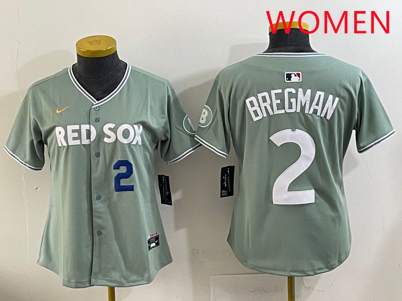 Women 2025 Boston Red Sox 2 Bregman Green Joint Name Nike MLB Jersey style 3